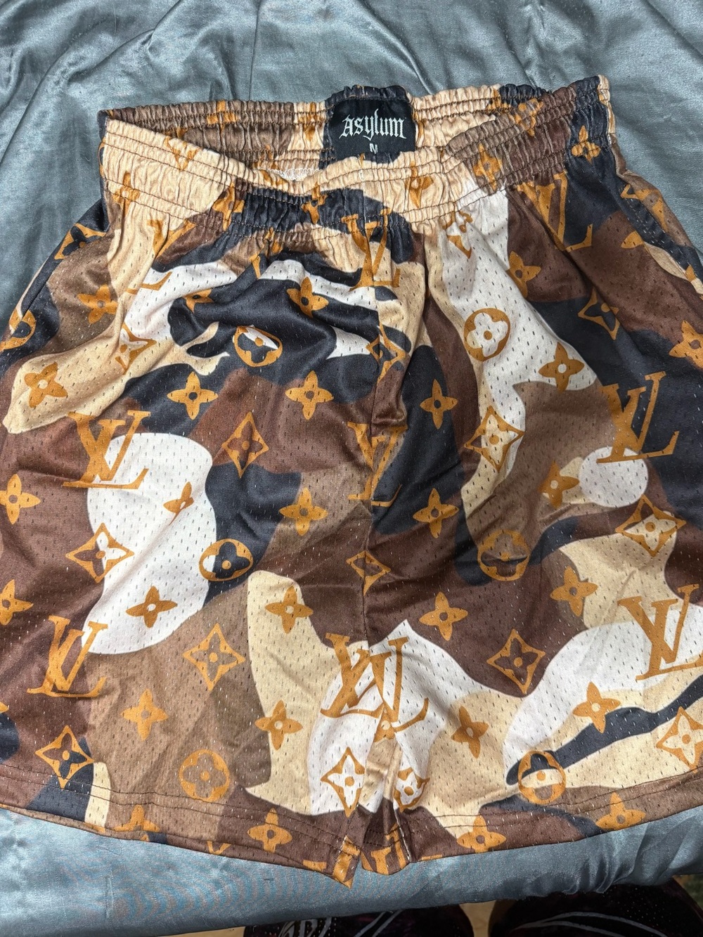 Asylum Brown Camo Satin Mesh Shorts Medium